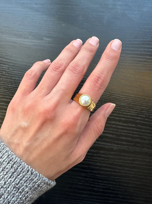Imitation Pearl Chunky Open Ring 18K real gold plated stainless steel jewelry
